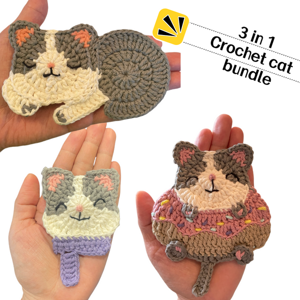 Crochet Cat Pattern 3 in 1 Bundle